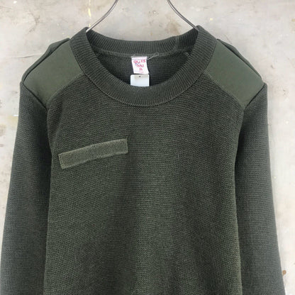 Vintage 1980s Women's French army jumper pullover sweatshirt military olive stretchy