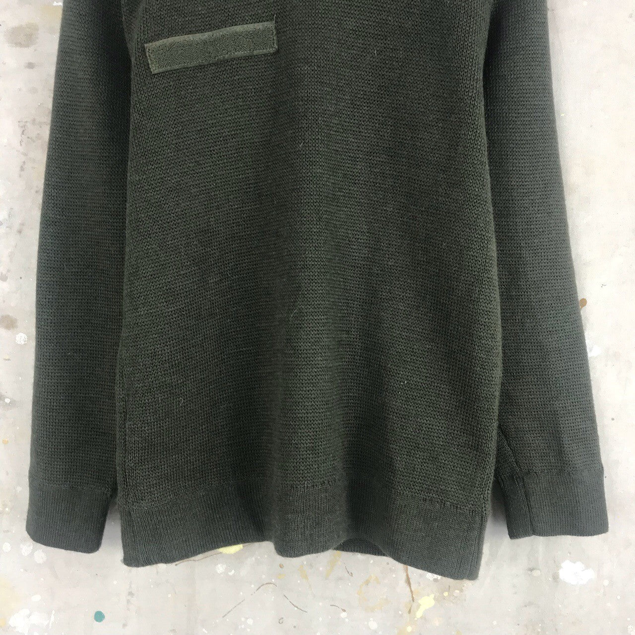 Vintage 1980s Women's French army jumper pullover sweatshirt military olive stretchy