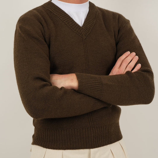 Vintage 1950s French army wool v-neck sweater jumper pullover sweatshirt military khaki stretchy m