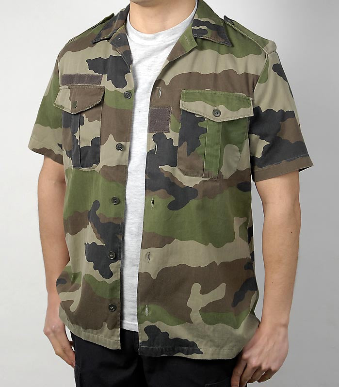 Vintage French army camo short sleeved  military shirt CCE woodland