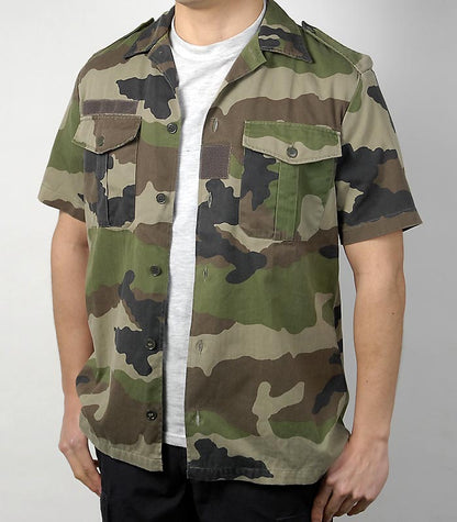 Vintage French army camo short sleeved  military shirt CCE woodland