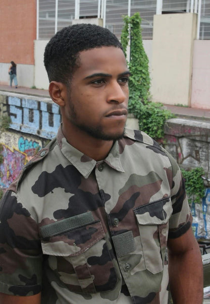 Vintage French army camo short sleeved  military shirt CCE woodland