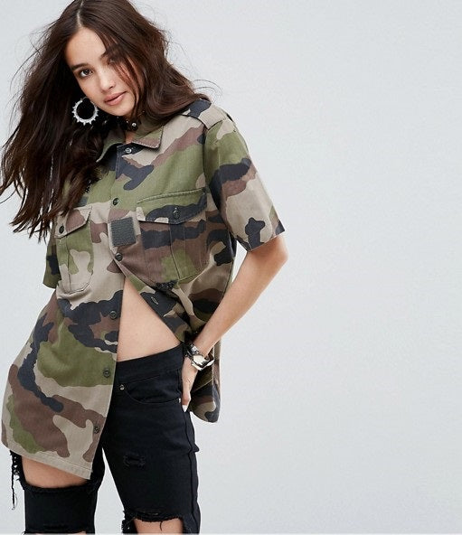 Vintage French army camo short sleeved  military shirt CCE woodland w