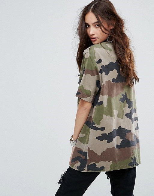 Vintage French army camo short sleeved  military shirt CCE woodland w