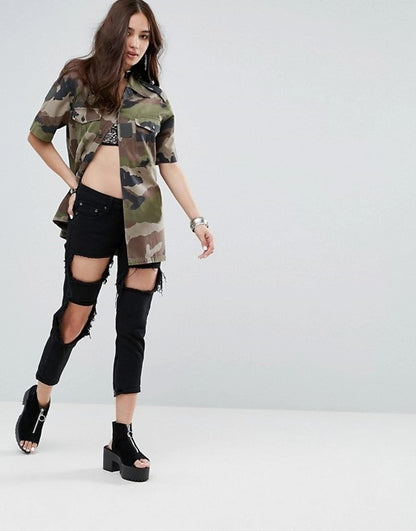 Vintage French army camo short sleeved  military shirt CCE woodland w