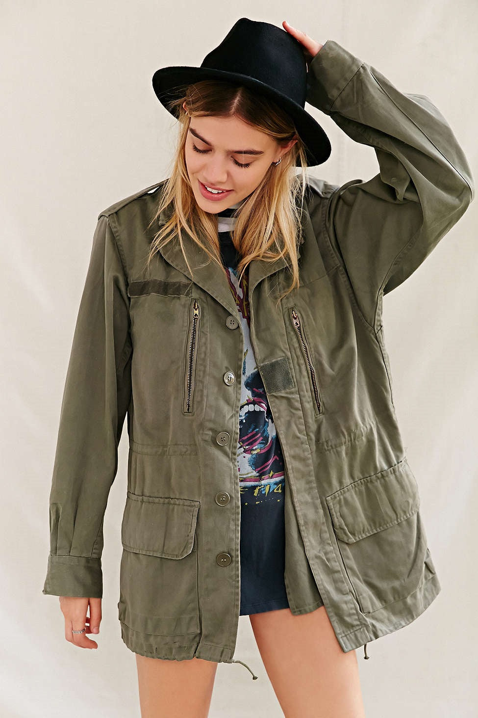 Vintage French army M64 olive field jacket combat coat surplus military retro urban vintage