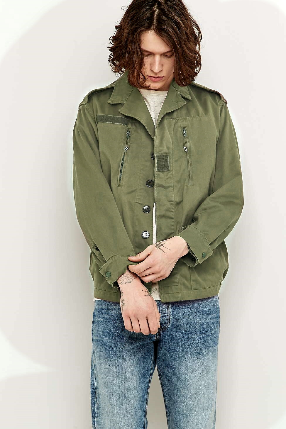 Vintage French F1 olive field jacket combat coat surplus army military retro urban