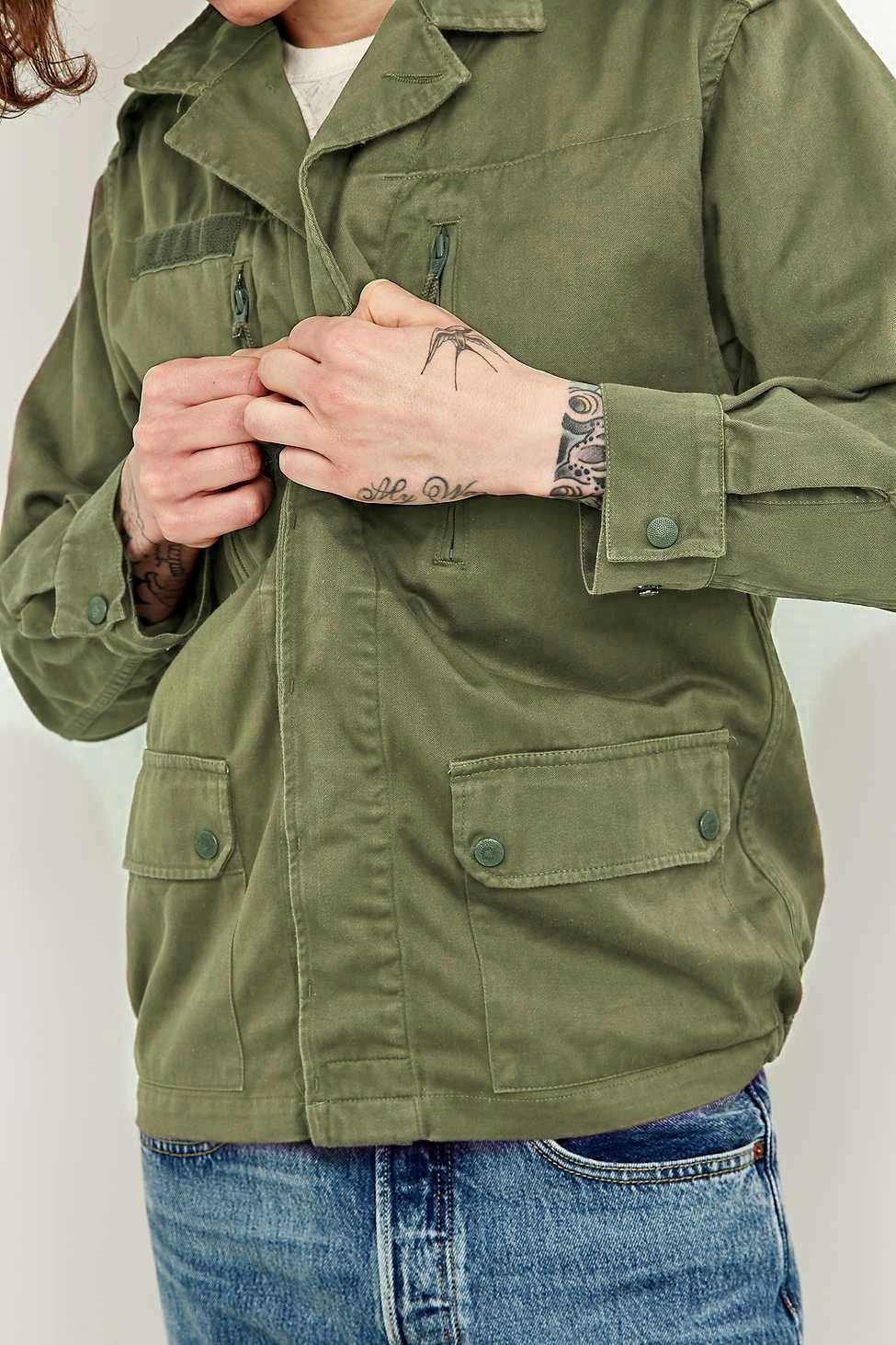 Vintage French F1 olive field jacket combat coat surplus army military retro urban