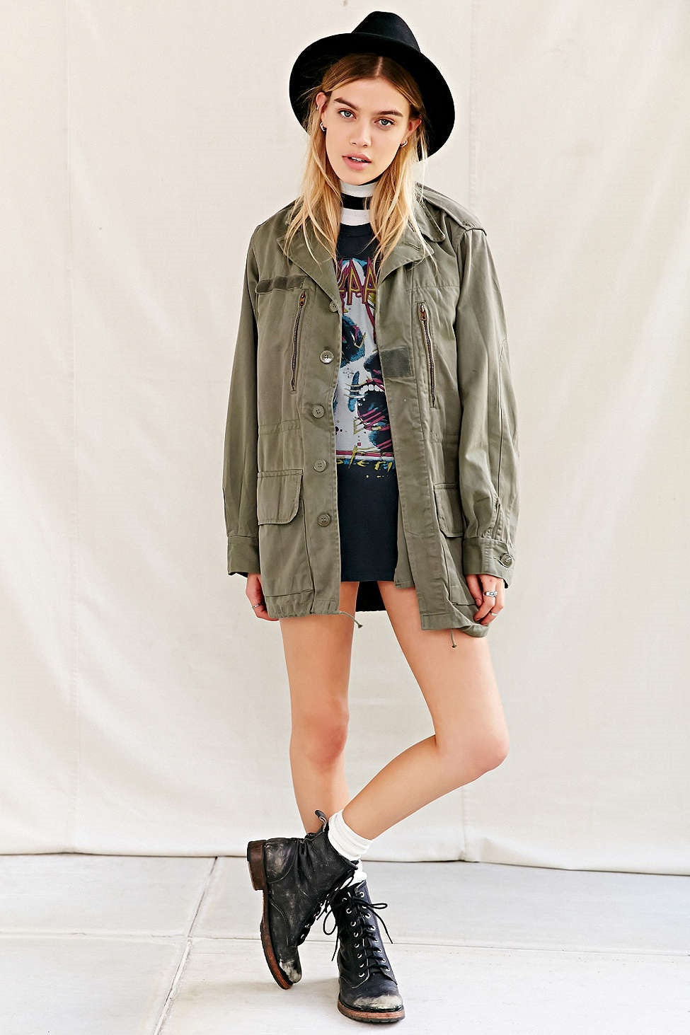 Vintage French army M64 olive field jacket combat coat surplus military retro urban vintage