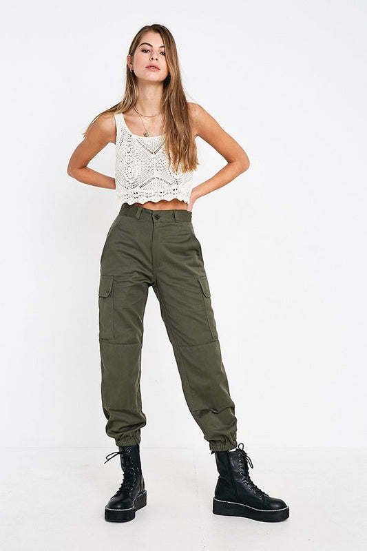 New Vintage 1980s Unissued Women's French army khaki trousers pants military olive cargo combat