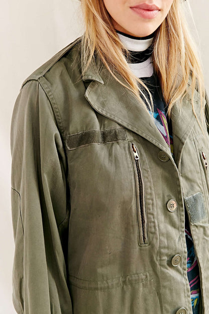 Vintage French army M64 olive field jacket combat coat surplus military retro urban vintage