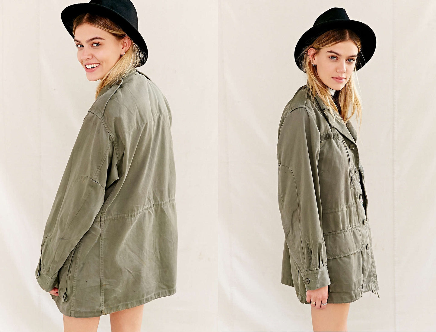 Vintage French army M64 olive field jacket combat coat surplus military retro urban vintage