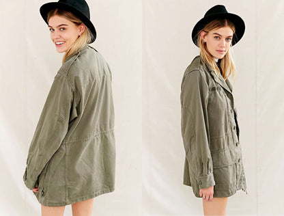 Vintage French army M64 olive field jacket combat coat surplus military retro urban vintage