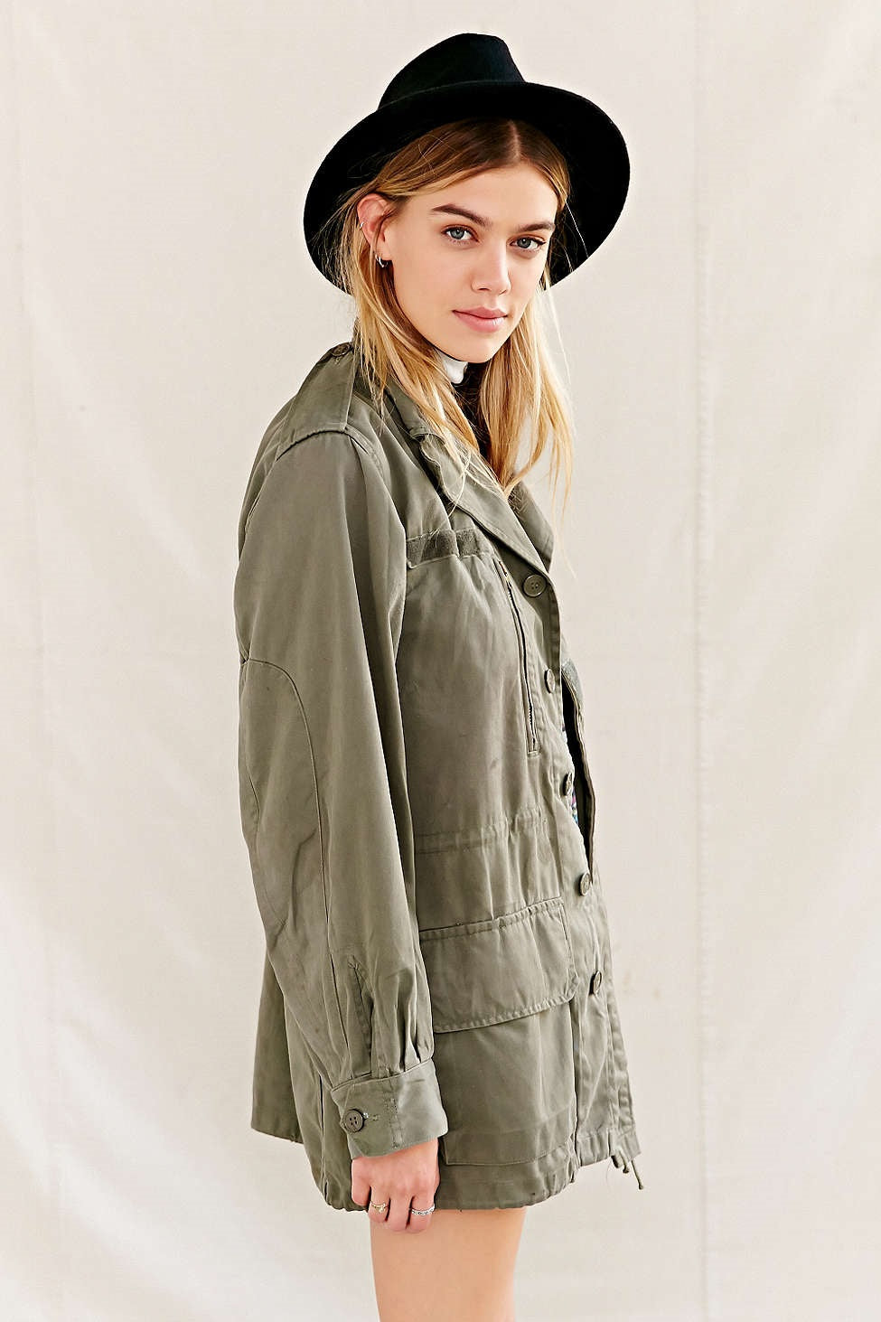 Vintage French army M64 olive field jacket combat coat surplus military retro urban vintage