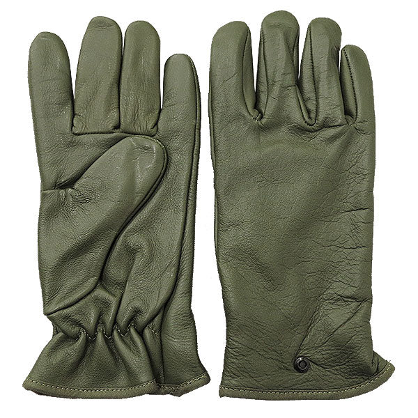 New Vintage French Army green leather lined gloves military deadstock winter
