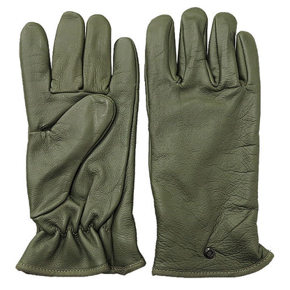 New Vintage French Army green leather lined gloves military deadstock winter