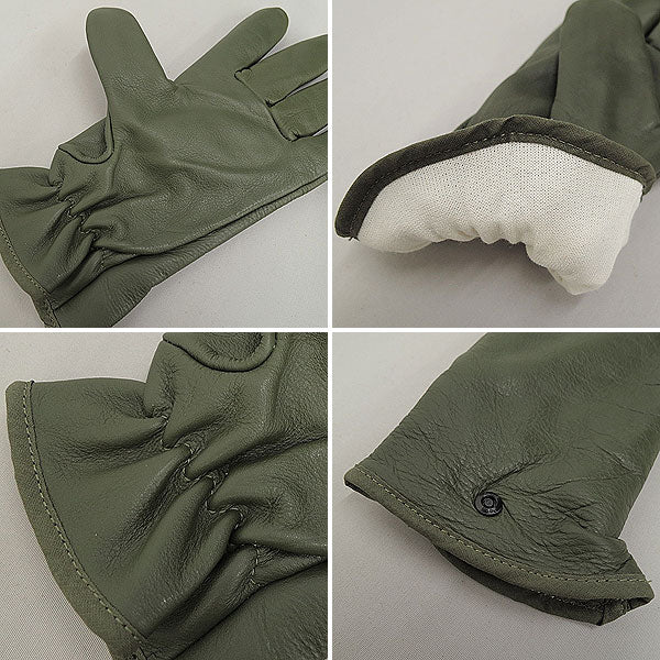 New Vintage French Army green leather lined gloves military deadstock winter