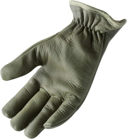 New Vintage French Army green leather lined gloves military deadstock winter