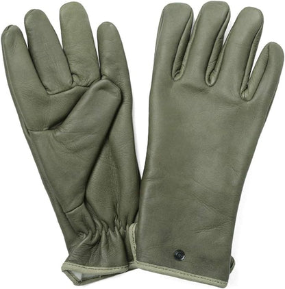 New Vintage French Army green leather lined gloves military deadstock winter
