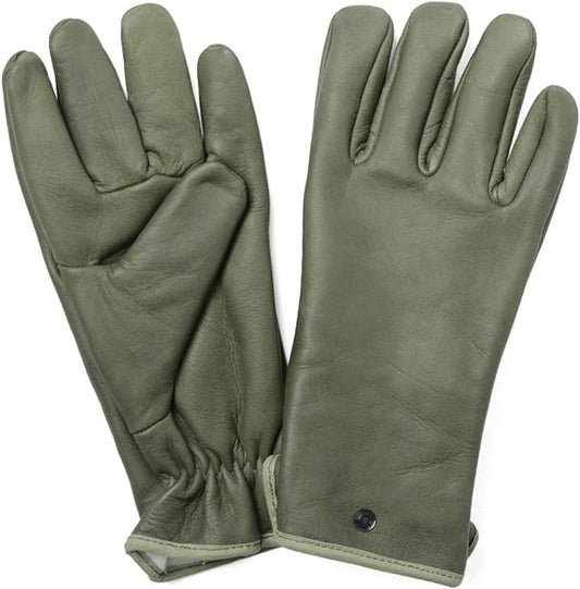 New Vintage French Army green leather lined gloves military deadstock winter