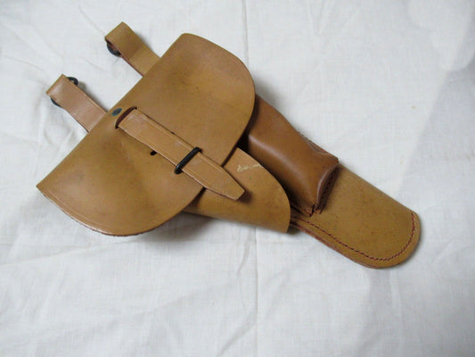Vintage 1960s French army tan leather pistol holster M47 brown military