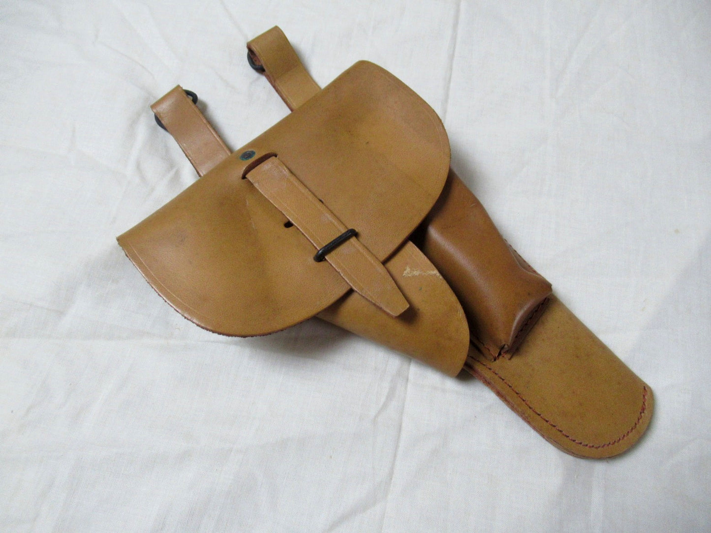 Vintage 1960s French army tan leather pistol holster M47 brown military