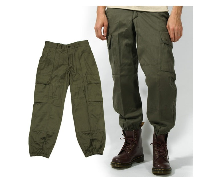 New Vintage 1980s Unissued French army khaki trousers pants military olive cargo combat deadstock