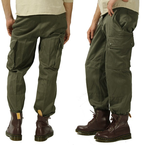 New Vintage 1980s Unissued French army khaki trousers pants military olive cargo combat deadstock