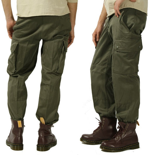 New Vintage 1980s Unissued French army khaki trousers pants military olive cargo combat deadstock