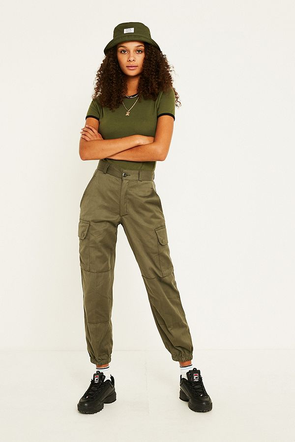 New Vintage 1980s Unissued Women's French army khaki trousers pants military olive cargo combat