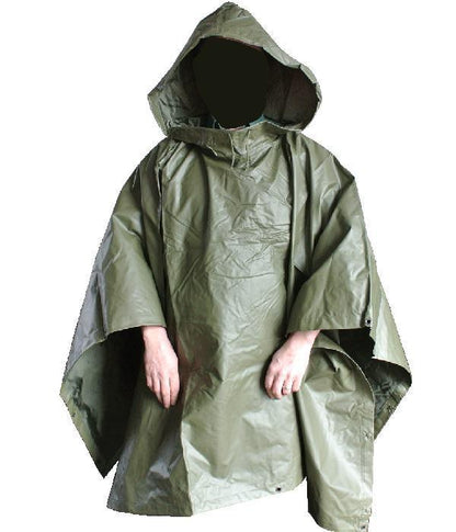 Authentic 1970s-80s French army olive drab poncho rain waterproof festival camping hiking raincape