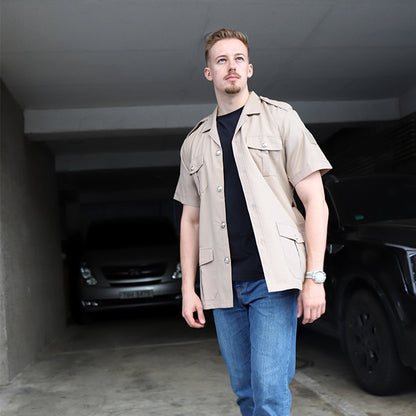 New French Foreign Legion army beige khaki short sleeved shirt cream safari belt