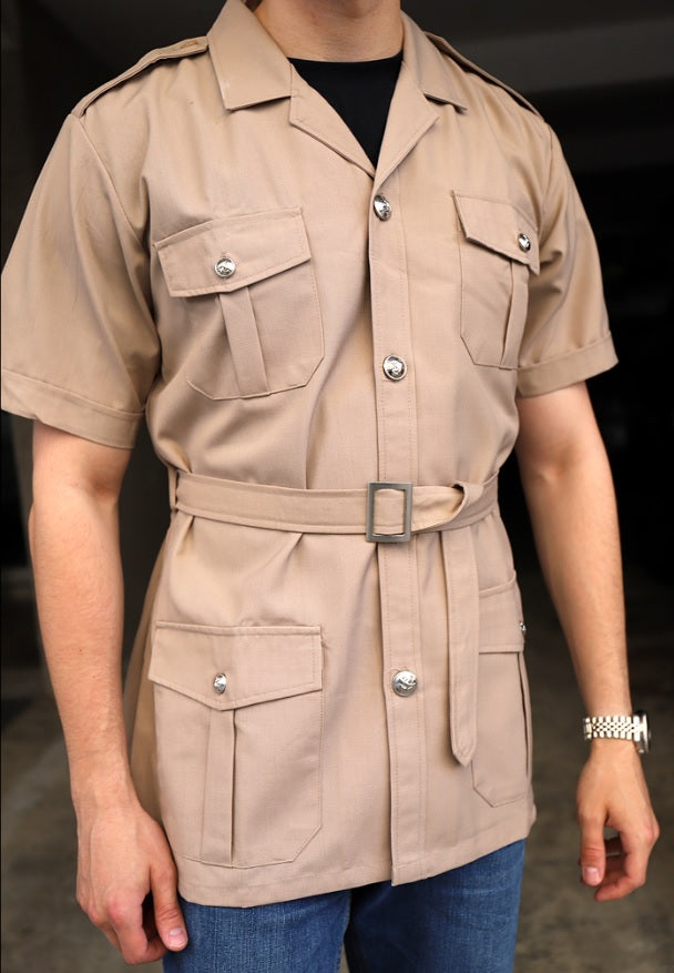 New French Foreign Legion army beige khaki short sleeved shirt cream safari belt