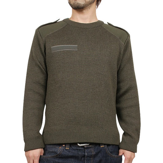 Vintage 1980s French army jumper pullover sweatshirt military olive stretchy