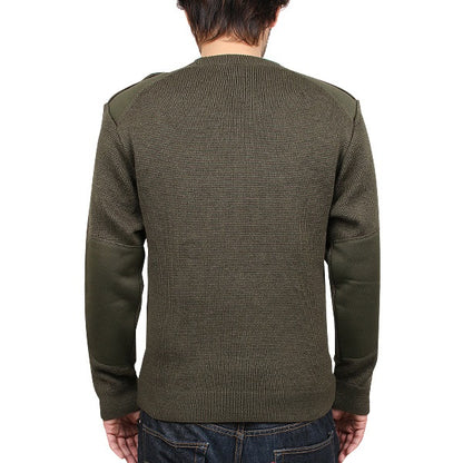 Vintage 1980s French army jumper pullover sweatshirt military olive stretchy