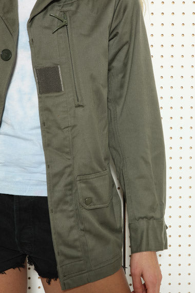 Vintage Women's French F1 olive khaki jacket coat surplus army military retro urban ladies