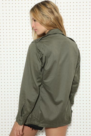 Vintage Women's French F1 olive khaki jacket coat surplus army military retro urban ladies