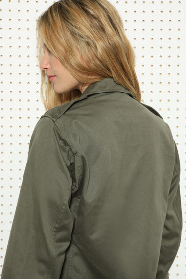 Vintage Women's French F1 olive khaki jacket coat surplus army military retro urban ladies