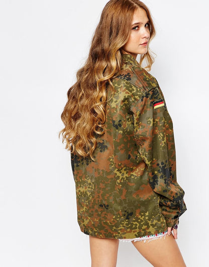 Vintage Women's German camo jacket coat surplus army military retro urban ladies oversized Fieldshirt