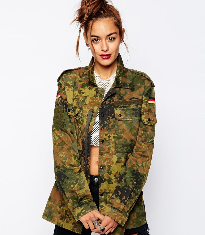 Vintage Women's German camo jacket coat surplus army military retro urban ladies oversized Fieldshirt