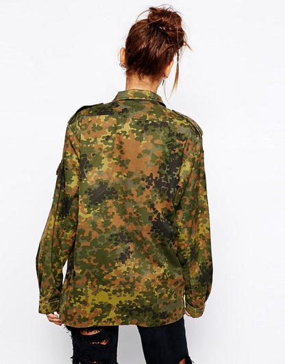 Vintage Women's German camo jacket coat surplus army military retro urban ladies oversized Fieldshirt