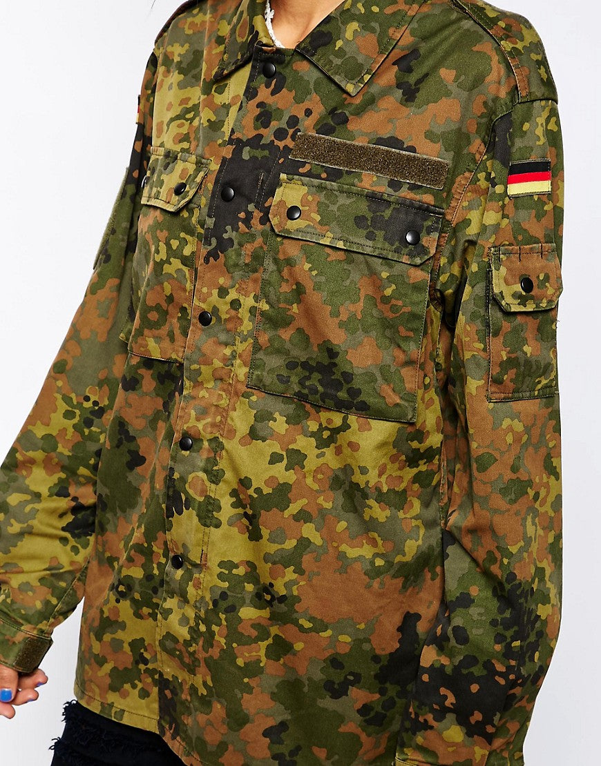 Vintage Women's German camo jacket coat surplus army military retro urban ladies oversized Fieldshirt