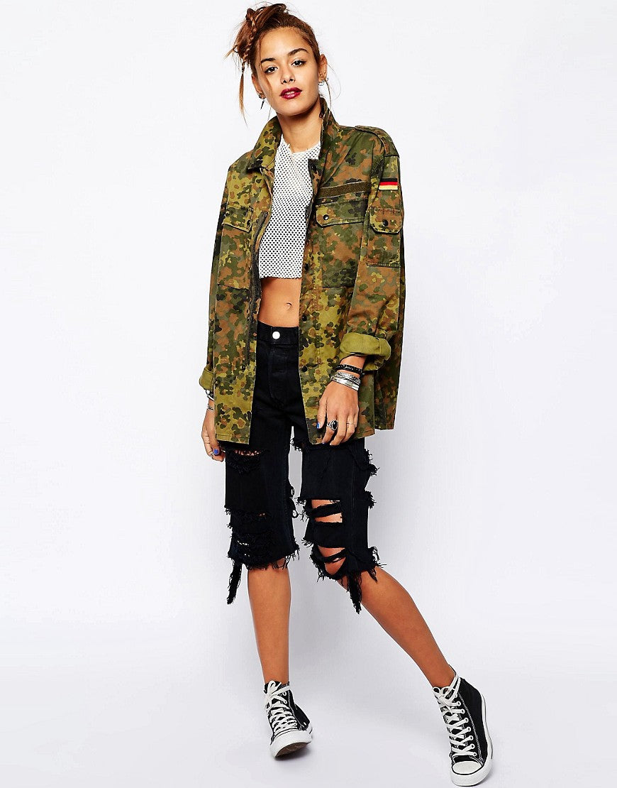 Vintage Women's German camo jacket coat surplus army military retro urban ladies oversized Fieldshirt
