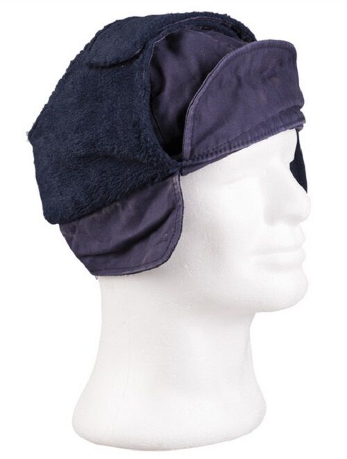 Vintage 1970s 1980s German navy military winter cap beret army hat bundesmarineblue baseball peaked  faux fur