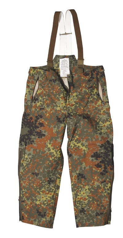 Authentic German army goretex camouflage over trousers rain gear wet waterproof cargo pants bottoms army military Bundeswehr camo flecktarn