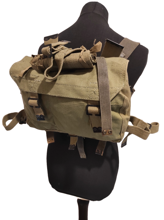 Vintage Greek army canvas haversack bag satchel military with straps greenish