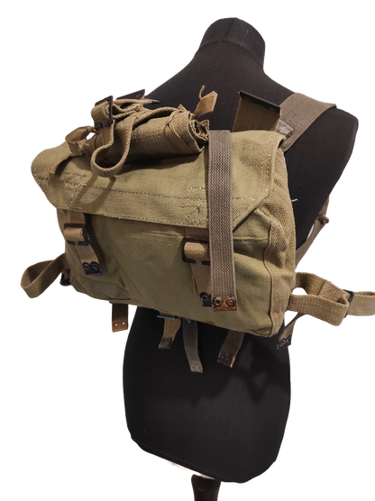 Vintage Greek army canvas haversack bag satchel military with straps greenish