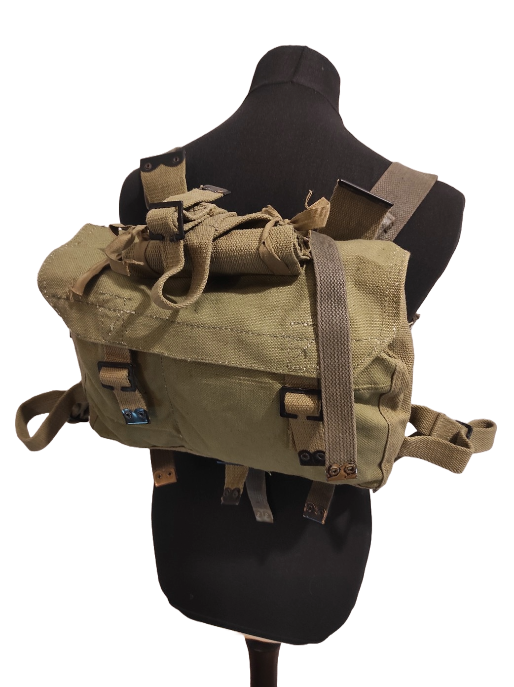 Vintage Greek army canvas haversack bag satchel military with straps greenish