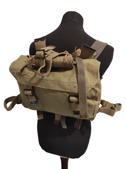 Vintage Greek army canvas haversack bag satchel military with straps greenish