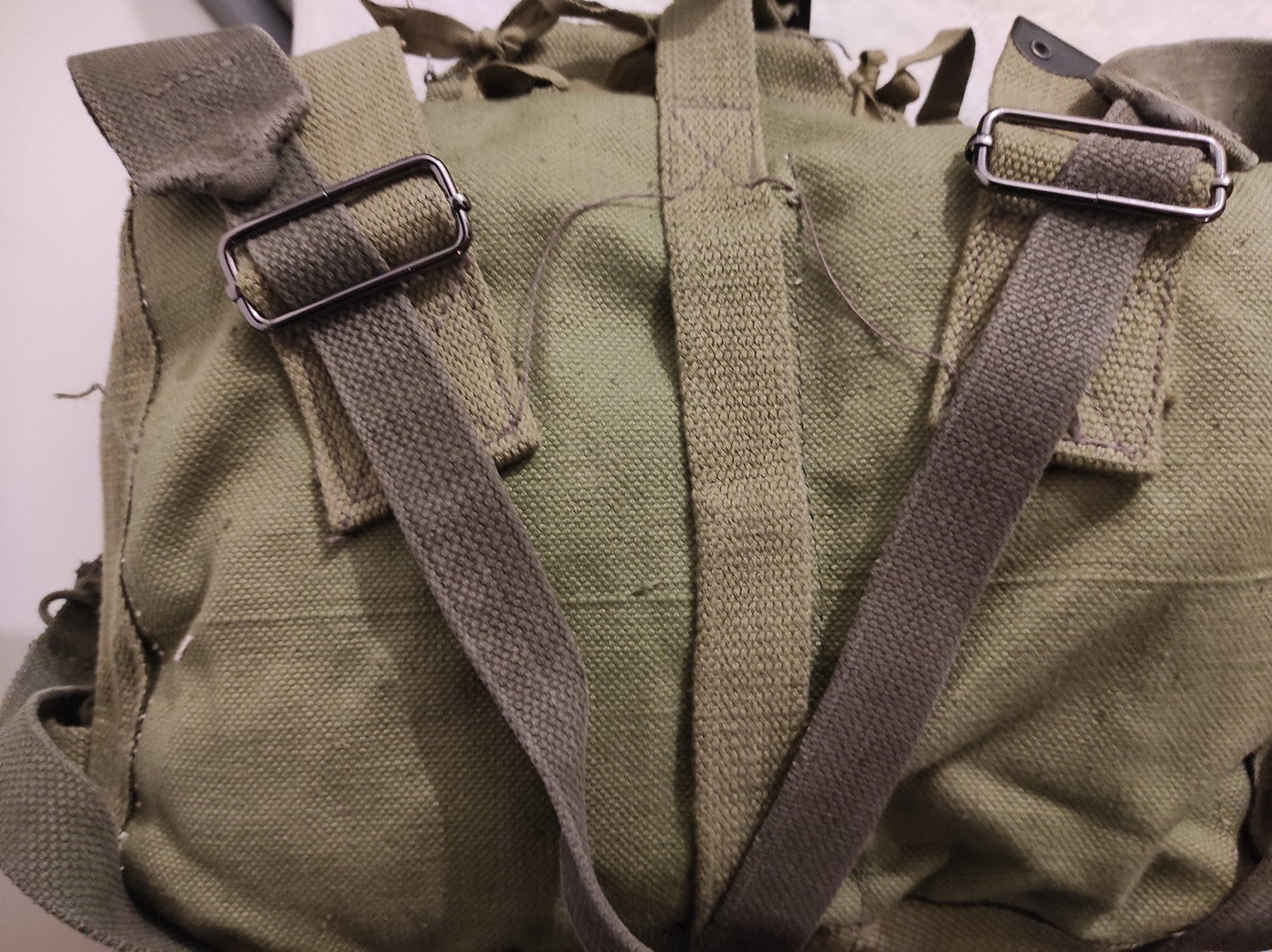 Vintage Greek army canvas haversack bag satchel military with straps greenish